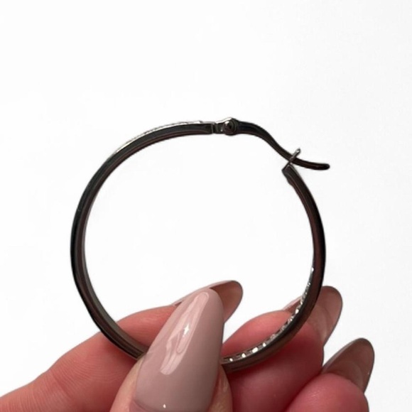 Silver Rhinestone Hoop Earrings - Picture 4 of 6